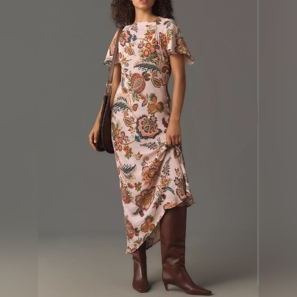 Women's Kachel x Anthropologie Flutter-Sleeve Slip Dress in Pink Rose size 2